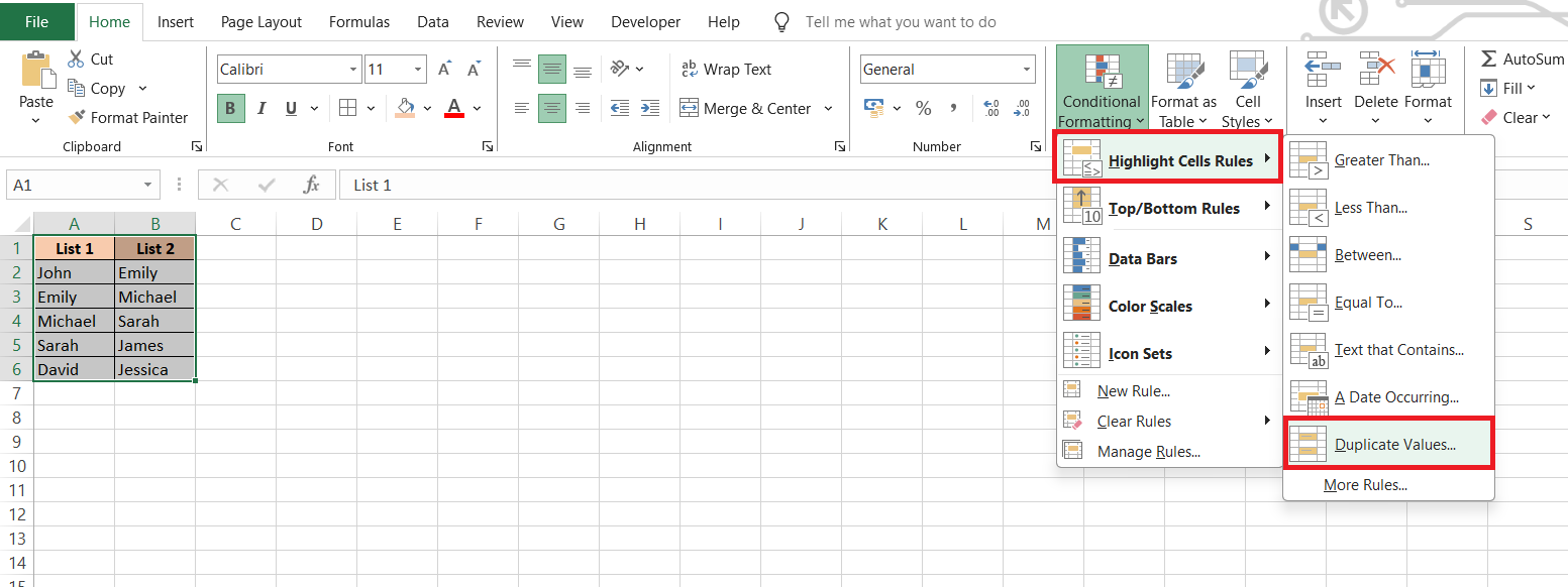 compare two lists in Excel