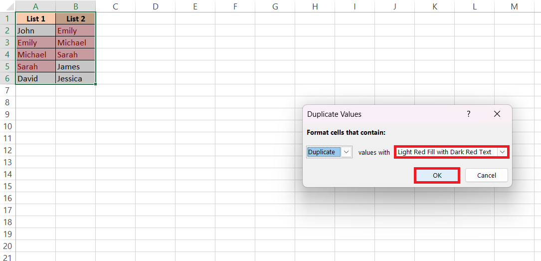 compare two lists in Excel