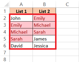 compare two lists in Excel