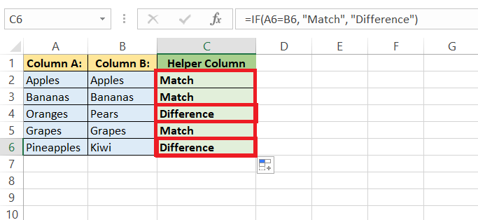 compare two lists in Excel