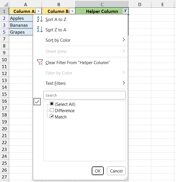 compare two lists in Excel