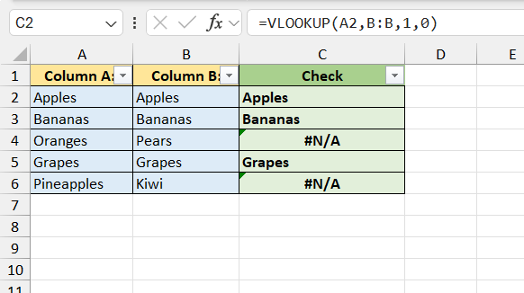 compare two lists in Excel