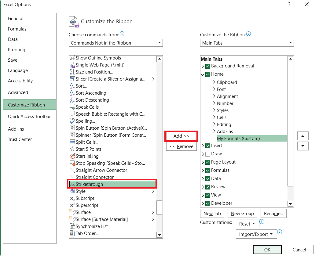 Excel Strikethrough