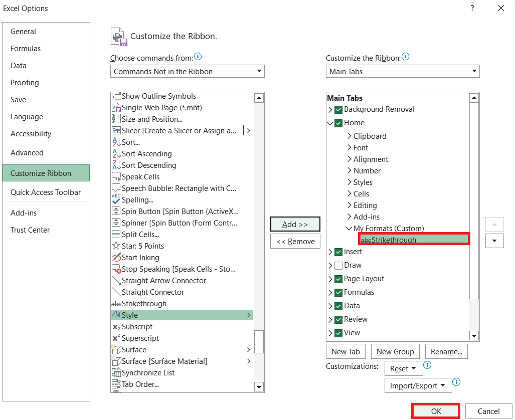 Excel Strikethrough