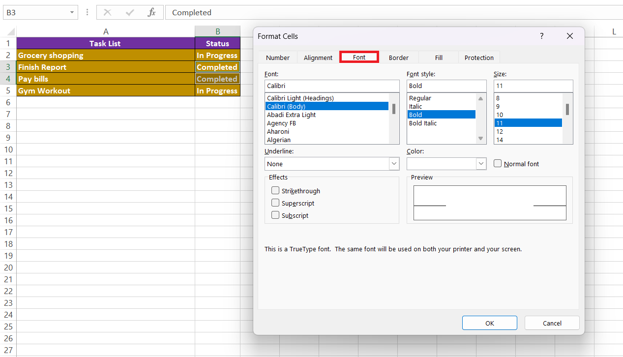 Excel Strikethrough