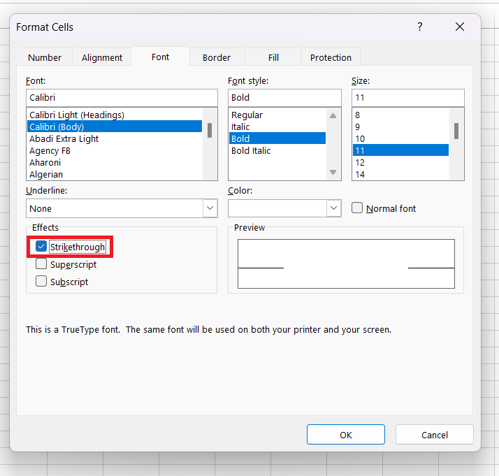 Excel Strikethrough