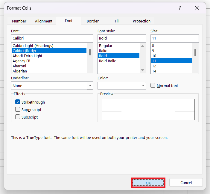 Excel Strikethrough