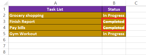 Excel Strikethrough