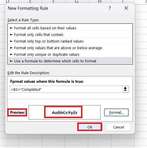 Excel Strikethrough