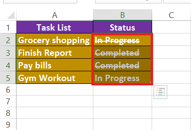 Excel Strikethrough