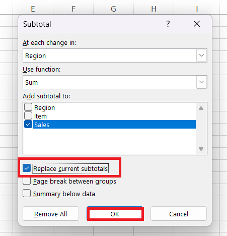 Subtotal Function