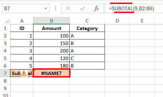 subtotal function