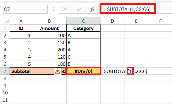 subtotal function