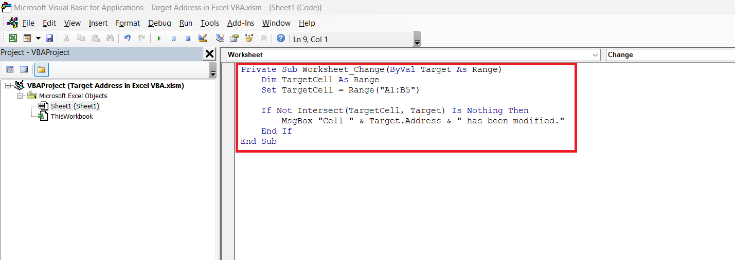 Target Address in Excel VBA