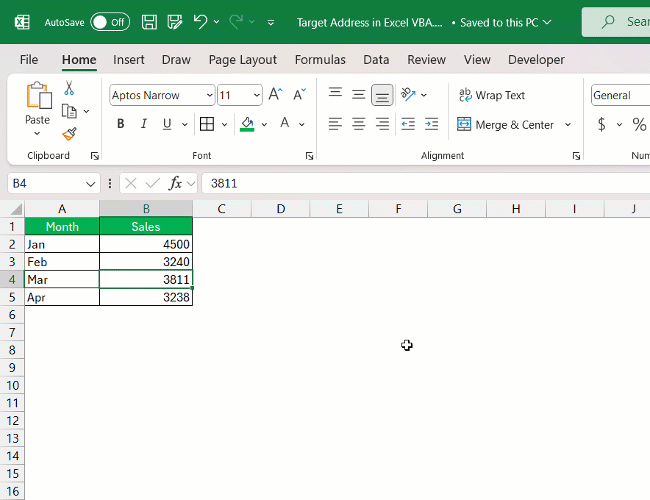 Target Address in Excel VBA