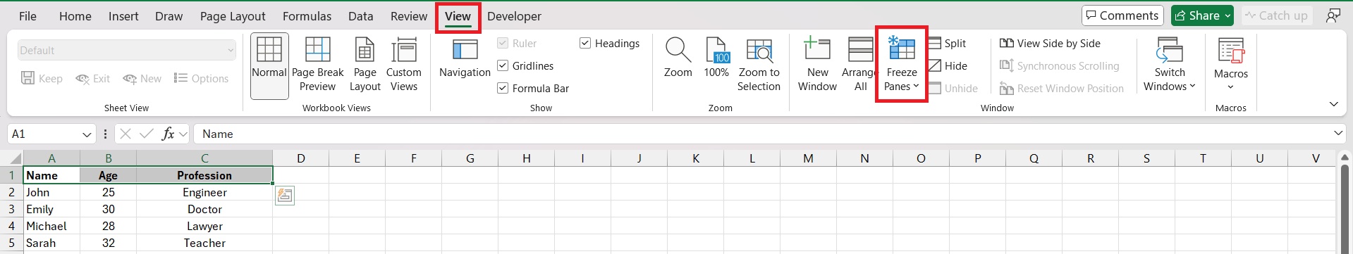 Freeze Panes in Excel