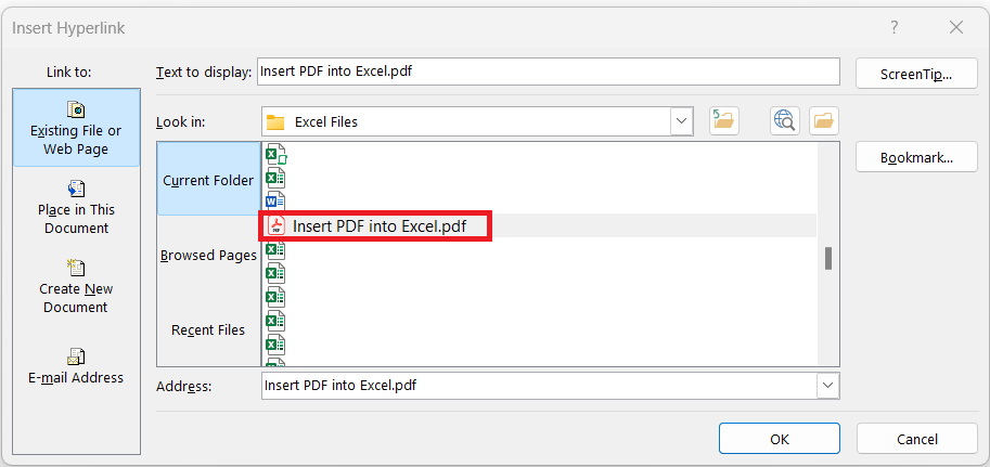 Insert PDF into Excel