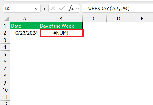 Day of Week Formula in Excel