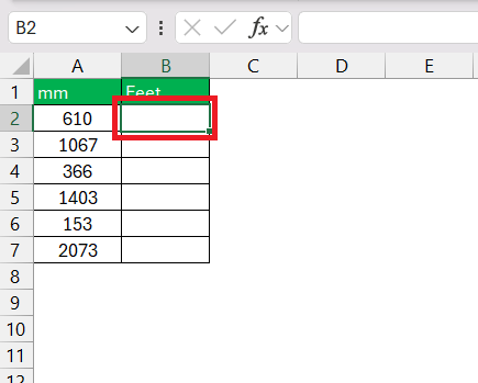 mm to Feet in Excel