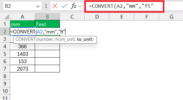mm to Feet in Excel
