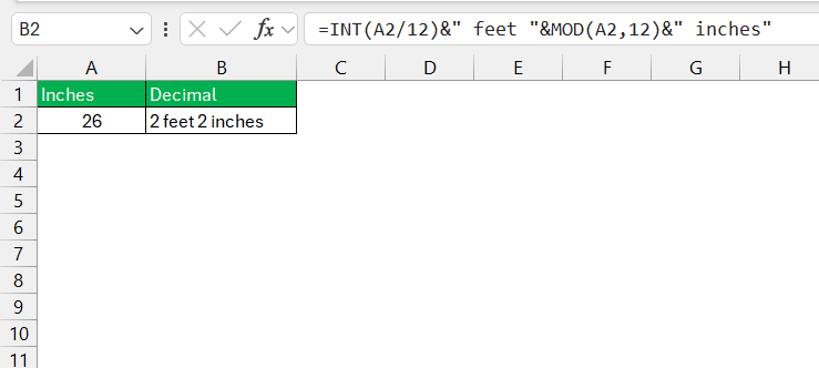 Inches to Decimal in Excel