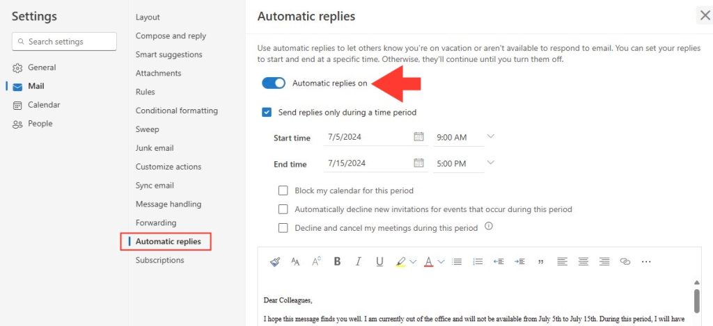 Automatic Replies for Outlook