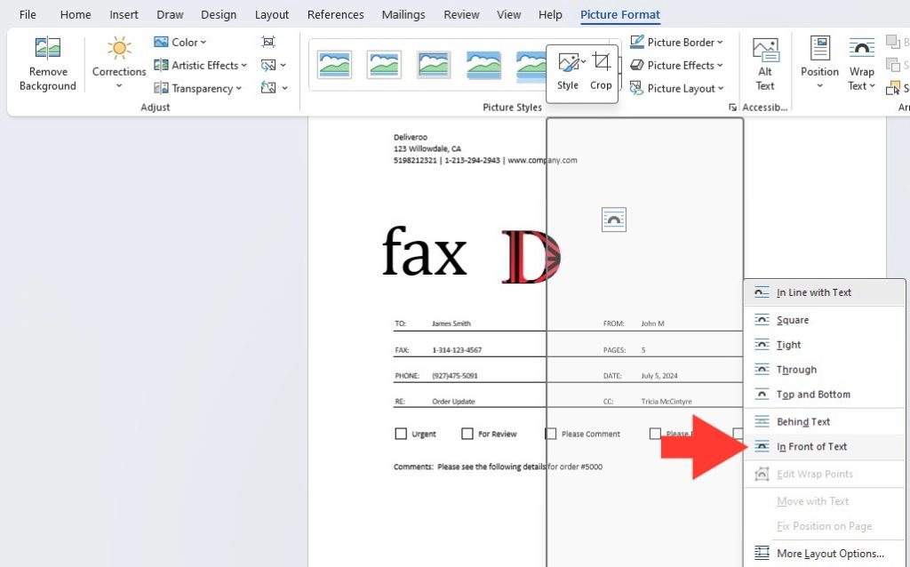 Fax Cover Sheet in Microsoft Word