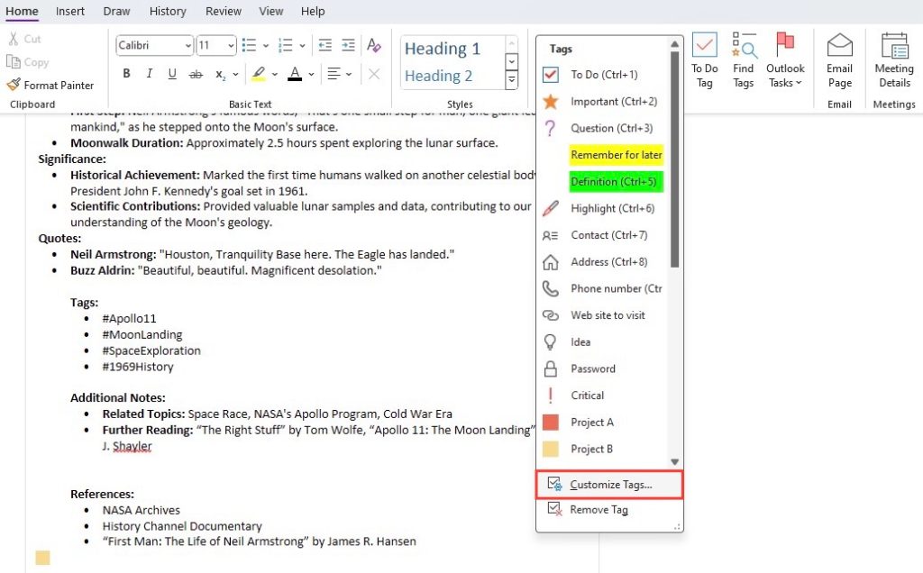 Tags in OneNote