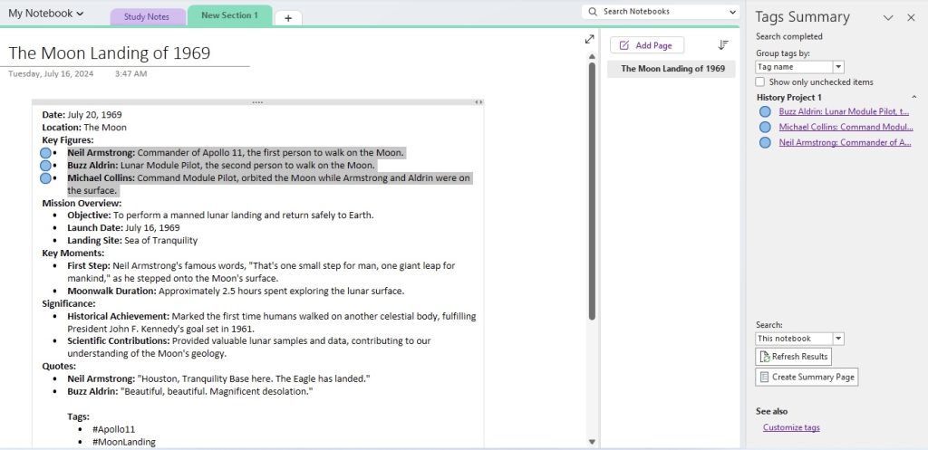 Tags in OneNote