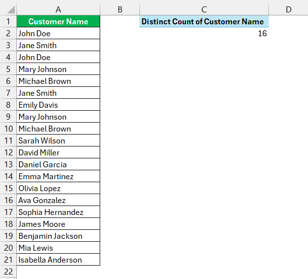 Excel Count Distinct