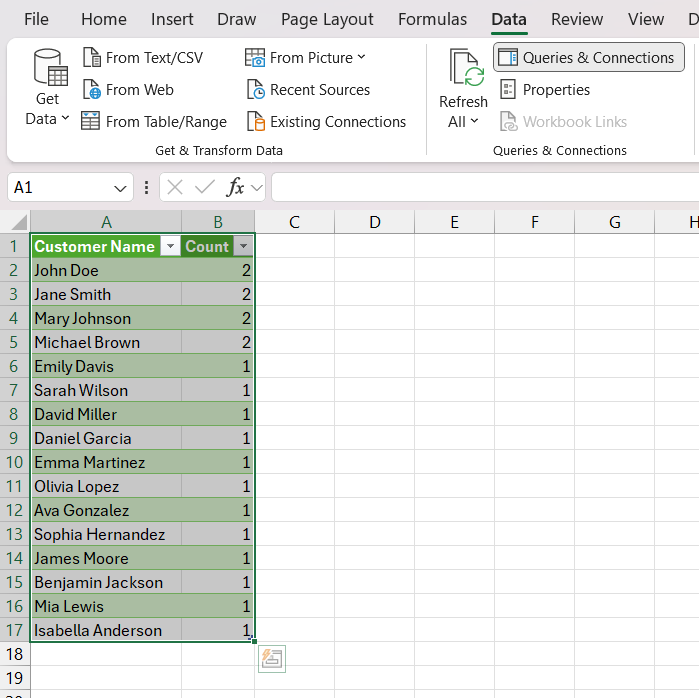 Excel Count Distinct