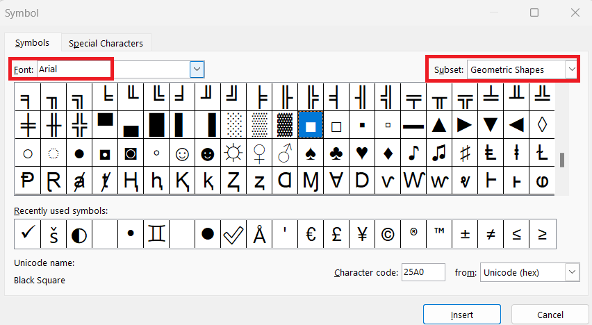 Triangle Symbol in Excel