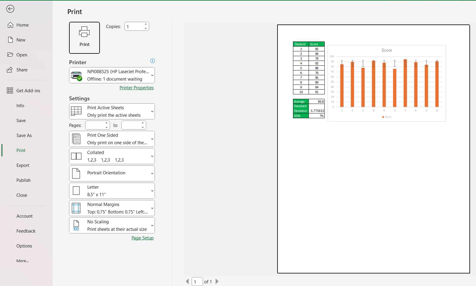 Print Shortcuts in Excel