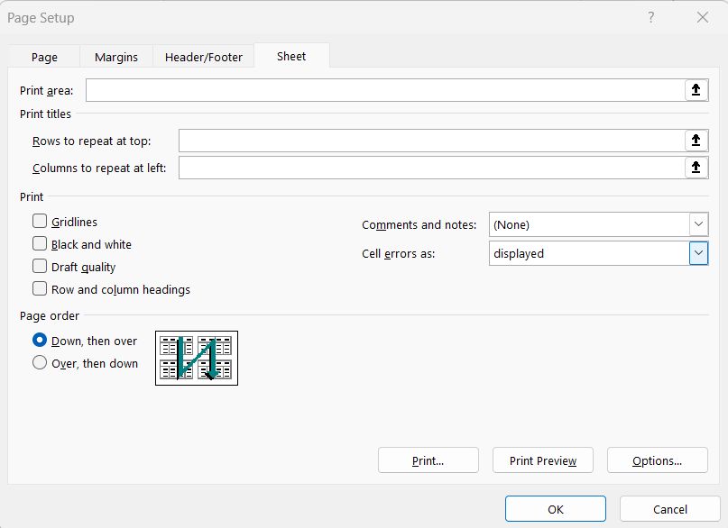 Print Shortcuts in Excel