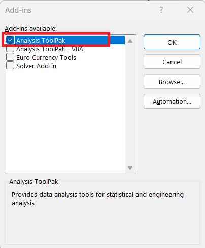 Excel Data Analysis Toolpak