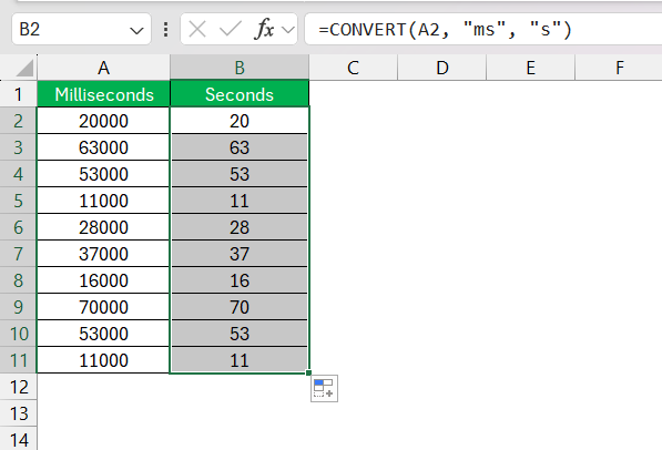 Milliseconds to Seconds in Excel