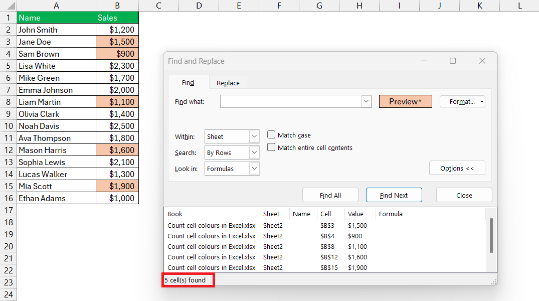 Count Cell Colours in Excel