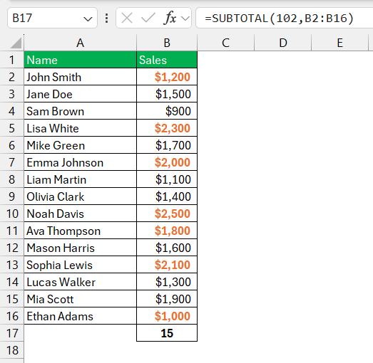 Count Cell Colours in Excel