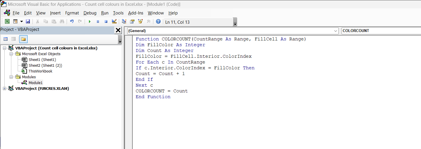 Count Cell Colours in Excel