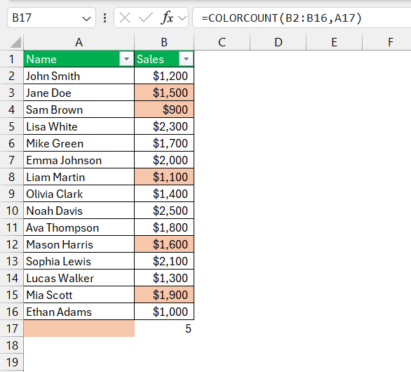 Count Cell Colours in Excel