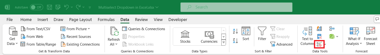 Excel Multi Select Dropdown