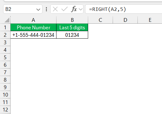 Excel RIGHT Function