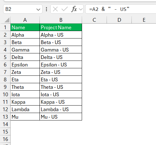 add character in excel