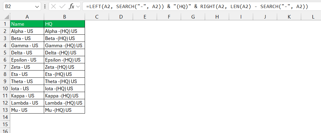 add character in excel