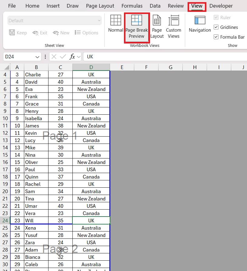 how to insert page break in excel