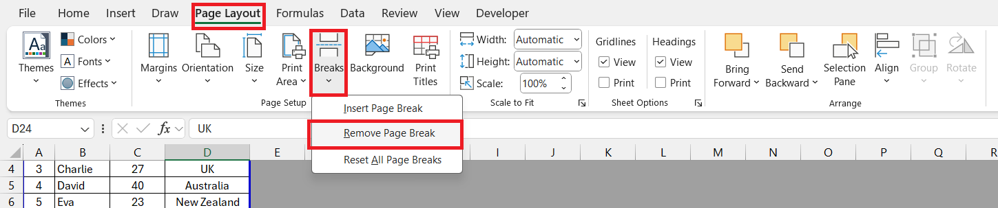 how to insert page break in excel