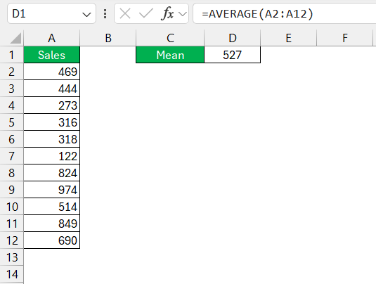 Midrange formula in Excel