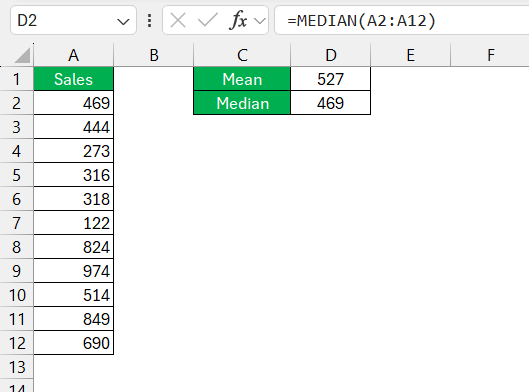 Midrange formula in Excel