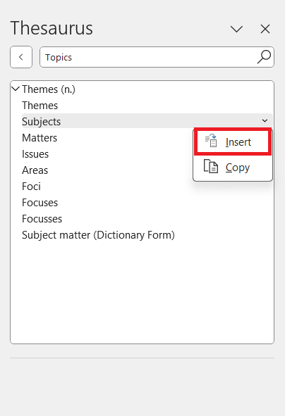 Excel Thesaurus