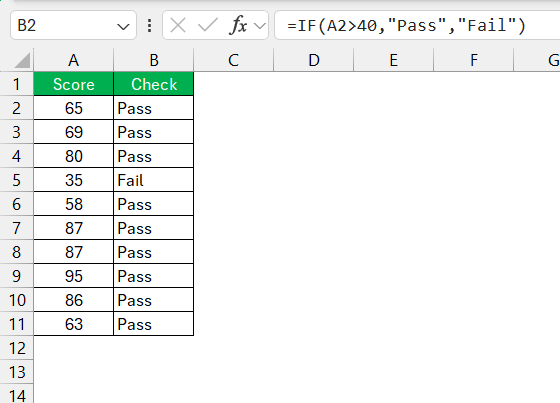 OR Function in Excel